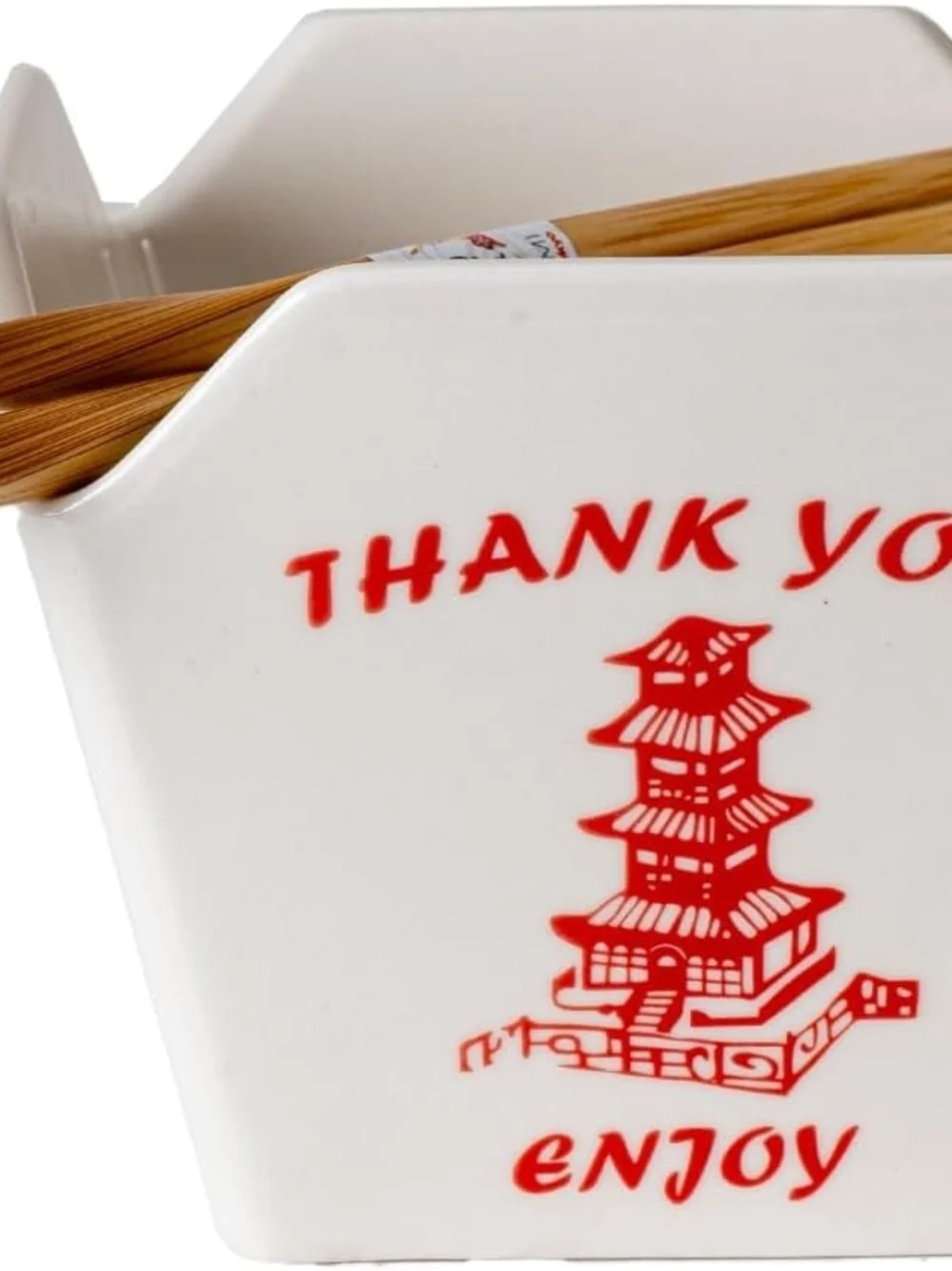 Urban Tokyo Chinese Takeout Box Style Porcelain Bowl with Chopsticks